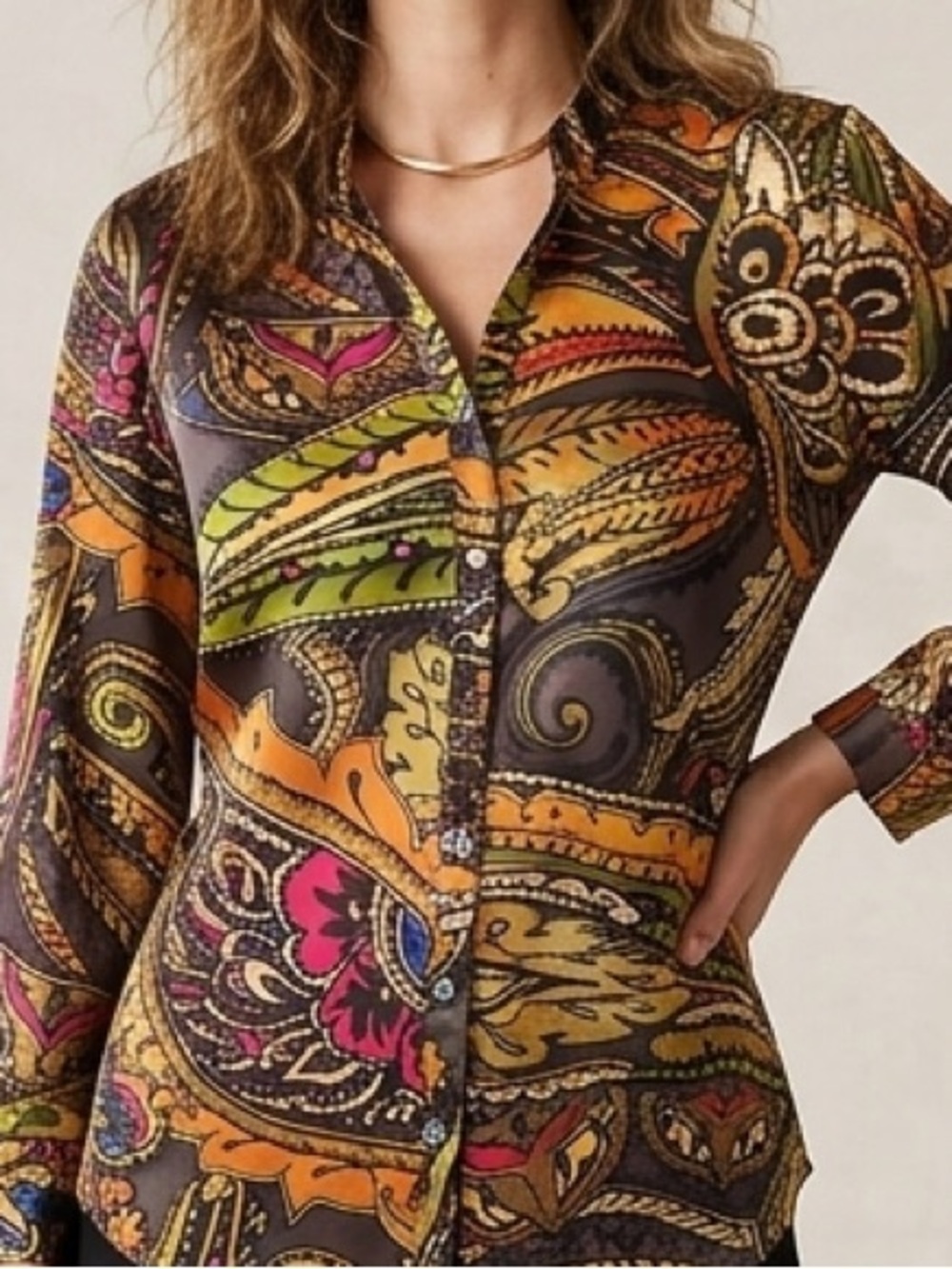 Sag Harbor Printed Satin Blouse